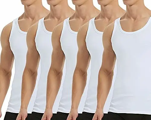 Produktbild: Falechay Unterhemd Herren Tank Top 5er Pack Baumwolle Feinripp ärmellos Muskelshirtst Männer Weiß L