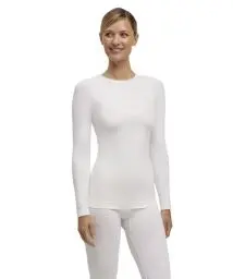 Produktbild: FALKE Damen Baselayer-Shirt Warm Round Neck W L/s Sh Funktionsmaterial schnelltrocknend 1 Stück, Weiß White 2860, M