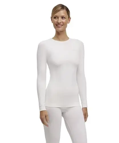 Produktbild: FALKE Damen Baselayer-Shirt Warm Round Neck W L/s Sh Funktionsmaterial schnelltrocknend 1 Stück, Weiß White 2860, M