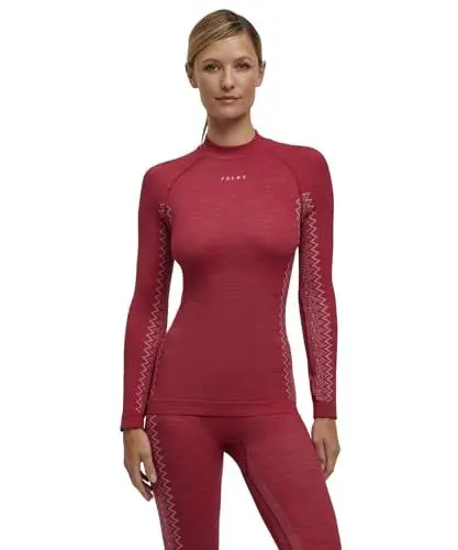 Produktbild: FALKE Damen Baselayer-Shirt Wool-Tech Round Neck W L/s Sh Wolle Funktionsmaterial schnelltrocknend 1 Stück, Rot Red 8644 Trend, S