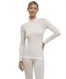Produktbild: FALKE Damen Baselayer-Shirt Wool-Tech Round Neck W L/s Sh Wolle Funktionsmaterial schnelltrocknend 1 Stück, Weiß Off-White 2040 Trend, L