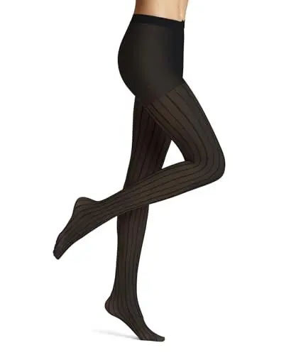 Produktbild: FALKE Damen Linear Lounge 25 DEN W TI weiches Material Gemustert 1 Stück Strumpfhose, Schwarz (Black 3009), M-L