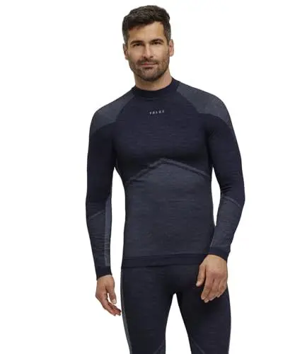 Produktbild: FALKE Herren Baselayer-Shirt Wool-Tech Round Neck M L/s Sh Wolle Funktionsmaterial schnelltrocknend 1 Stück, Blau Space Blue 6116 Trend, M