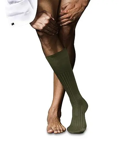 Produktbild: FALKE Herren Kniestrümpfe No. 13 Feinste Piuma Baumwolle lang einfarbig 1 Paar, Grün (Artichoke 7436), 39-40