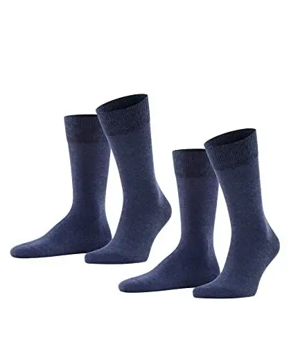 Produktbild: FALKE Herren Socken Happy Double Pack M So Baumwolle einfarbig 2 Paar, Blau Navy Melange 6127, 43-46
