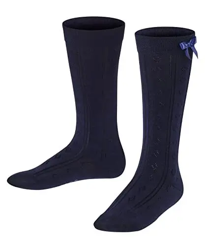 Produktbild: FALKE Unisex Kinder Kniestrümpfe Ajour K Kh Baumwolle lang gemustert 1 Paar, Blau Marine 6120, 31-34