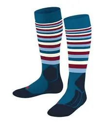 Produktbild: FALKE Unisex Kinder Skisocken SK2 Intermediate Stripes K KH Wolle Funktionsmaterial warm dick 1 Paar, Türkis (King Fisher 6835), 23-26