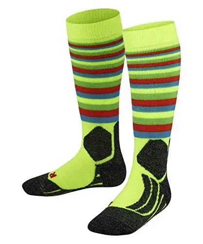 Produktbild: FALKE Unisex Kinder Skisocken SK2 Intermediate Stripes K Kh Wolle Funktionsmaterial warm dick 1 Paar, Gelb Lightning 1690, 23-26