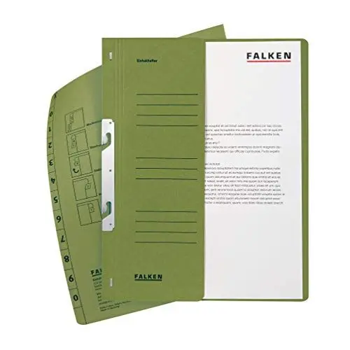 Produktbild: Original Falken 50er Pack Einhakhefter. Made in Germany. Aus Recycling-Karton mit halbem Vorderdeckel und kfm. Heftung für DIN A4 grün Hefter Sammelmappe Dokumentenmappe