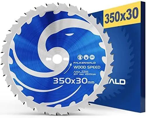 Produktbild: FALKENWALD® Kreissägeblatt 350x30 mm grob für Holz optimiertes Sägeblatt 350x30 mit 30 Hartmetallzähnen - Kompatibel mit vielen Tischkreissägen von Bosch, Makita, Einhell, ect.