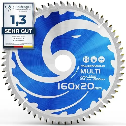 Produktbild: FALKENWALD ® Sägeblatt 160x20 mm - Ideal für Holz, Metall & Alu - Kreissägeblatt 160x20 kompatibel als Festool Sägeblatt TS55 & Bosch – Multi 160
