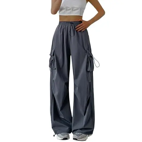 Produktbild: YCBMINGCAN Fallschirmhosen Teenager Baggy Y2k Baggy Lange Hosen Track Pants Women Boyfriend Pants E-Girl Style Oversize Lose 90er E-Girl Streetwear Teenager Mädchen Parachute Pants