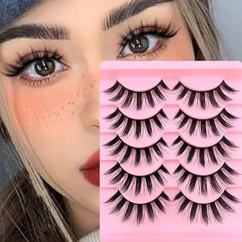 Produktbild: Falsche Wimpern Manga Lashes Natürlicher Look Künstliche Wimpern Anime Fake Lashes 15mm Kurz Cosplay Lashes Faux Mink Spiky Wispy False Eyelashes 5 Paare Wimpern(X7)