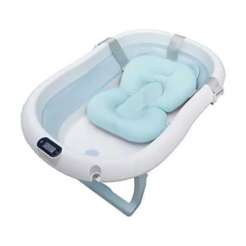 Produktbild: LinaSmile® Baby-Badewanne mit Thermometer, Gestell und Kissen - rutschfest und faltbar - 0-2 Jahre - Blau
