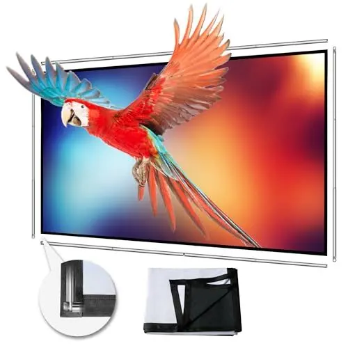Produktbild: Faltbare Projektor-Leinwand 70 Zoll mit Edelstahl-Teleskopstange Kombi-Rahmen 16:9 HD 4K Anti-Falten Schwarze Rückseite Silber Tragbare Projektionsleinwand