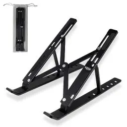 Produktbild: Faltbarer Aluminium Laptop Ständer - Der höhenverstellbare Laptopständer für MacBook Pro/Air, HP, Sony, Dell und andere Notebooks! Belüftete Kühlung & Halterung für alle 10 - 15,6” Laptops, schwarz