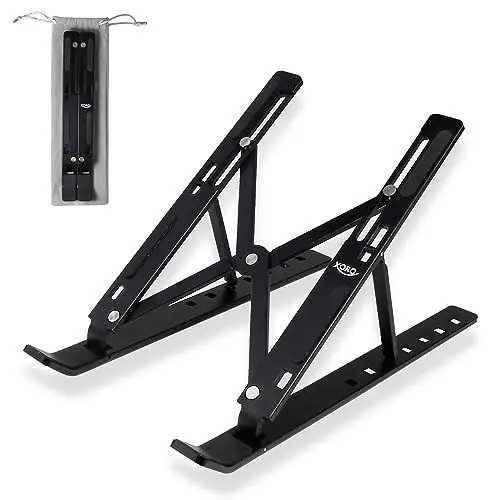 Produktbild: Faltbarer Aluminium Laptop Ständer - Der höhenverstellbare Laptopständer für MacBook Pro/Air, HP, Sony, Dell und andere Notebooks! Belüftete Kühlung & Halterung für alle 10 - 15,6” Laptops, schwarz