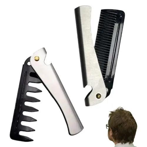 Produktbild: Faltbarer Bartkamm Männer für Herren mit Etui,Edelstahlkamm,Multifunktionaler Taschenkamm mit Flaschenöffnern,Der Kamm Eignet Sich zum Täglichen Kämmen Von Bärten, Trockenem Haar usw