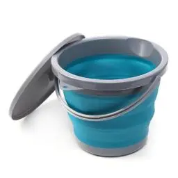 Produktbild: Faltbarer Eimer 5L, Falteimer Angeln Kleiner Eimer mit Deckel Blau Putzeimer Faltbar Silikon Angeleimer Tragbarer Wassereimer für Autowäsche Camping Angeln Reinigung
