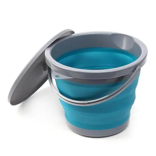 Produktbild: Faltbarer Eimer 5L, Falteimer Angeln Kleiner Eimer mit Deckel Blau Putzeimer Faltbar Silikon Angeleimer Tragbarer Wassereimer für Autowäsche Camping Angeln Reinigung