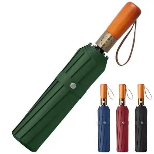 Produktbild: Faltbarer Regenschirm, Auf-Zu-Automatik Taschenschirm, Leichtes Design, Winddicht und Regenfest Klappschirm für Männer und Frauen (Grün)