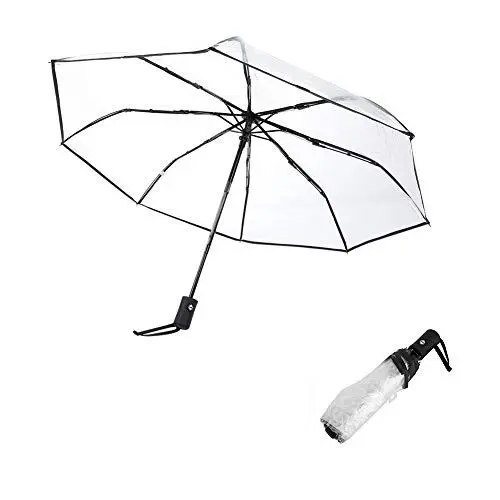 Produktbild: Faltbarer Regenschirm, tragbarer, modischer transparenter Regenschirm,super großer dreifach faltbarer Damen-Regenschirm für Reisen, Business und den täglichen Gebrauch (schwarz)