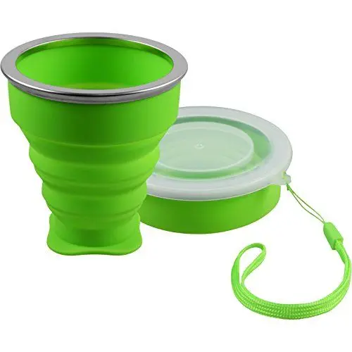 Produktbild: shibby Faltbarer Silikon-Becher in grün, praktische Reisetasse Camping Trinkbecher – 210ml