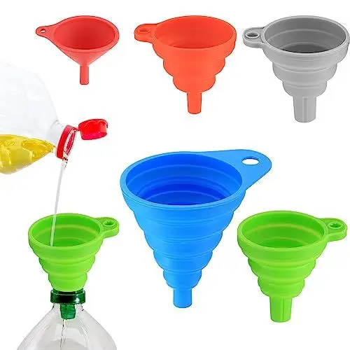 Produktbild: Faltbarer Trichter Set, 5 Stk Silikon Trichter, Silikontrichter Küchen Zusammenklappbarer, für Küche Haushalt Bier Öl Pulver Flüssigkeiten Übertragung Trichter (Klein/Mittel/Groß)