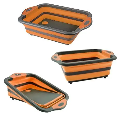Produktbild: Faltbares Schneidebrett, Schneidebrett Küche mit Mehrzweckschere Faltbares Campingbesteck Spüle Platzsparend 4 in 1 Mehrzweck-Aufbewahrungskorb für/Picknick