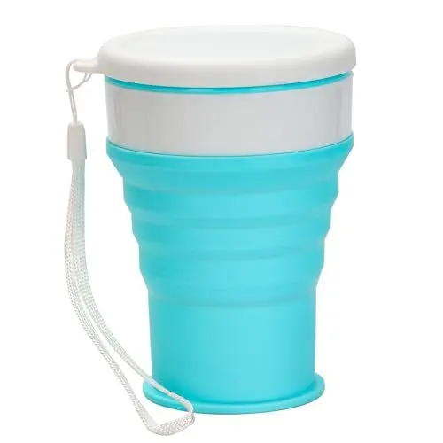 Produktbild: Faltbecher mit Deckel Faltbarer Becher Tragbares 350ml Faltbarer Trinkbecher Wiederverwendbares Klappbecher Collapsible Cup Faltbecher Silikon für Picknick Camping Outdoor Reisen
