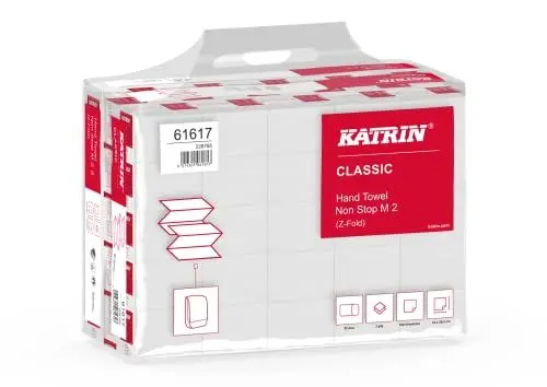 Produktbild: Falthandtuch/Papierhandtuch Katrin Classic Non-Stop M2 weiß, Z-Falz, 2-lagig, 20,3 x 24 cm, Interfalz, VE: 25 x 160 = 4000 Tücher im Handy-Pack #61617