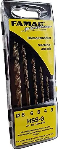 Produktbild: FAMAG Holzspiralbohrersatz 5-teilig D=3,4,5,6,8mm in Kassette