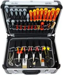 Produktbild: Famex 700-L Alu Werkzeugkoffer mit 2 Paletten mit 56 Einstecktaschen, Facheinteilung im Kofferboden - leer, ohne Werkzeug - 460 x 355 x 180 mm