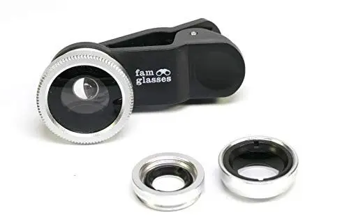 Produktbild: famglasses Handyobjektiv für alle Handys und Tablets 3 in 1 für Samsung, iPhone, Huawei, etc. schwarz, fisheye, Weitwinkel und Makro