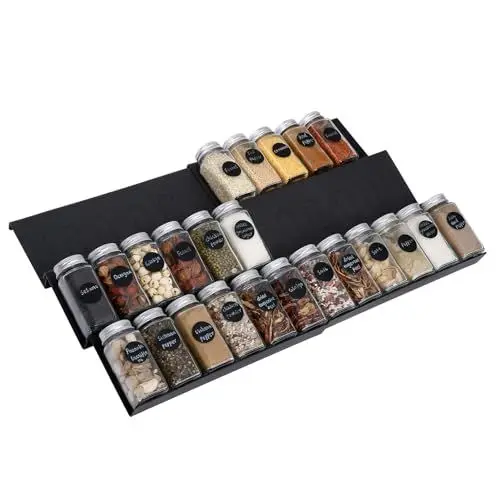 Produktbild: Famhap Gewürzregal Schublade 6PCS, Gewürz Organizer Schublade von 29,5cm bis 59cm Ausziehbar, Gewürzeinsatz Schublade Matte Textur, Gewürzhalter mit Rutschfesten Noppen