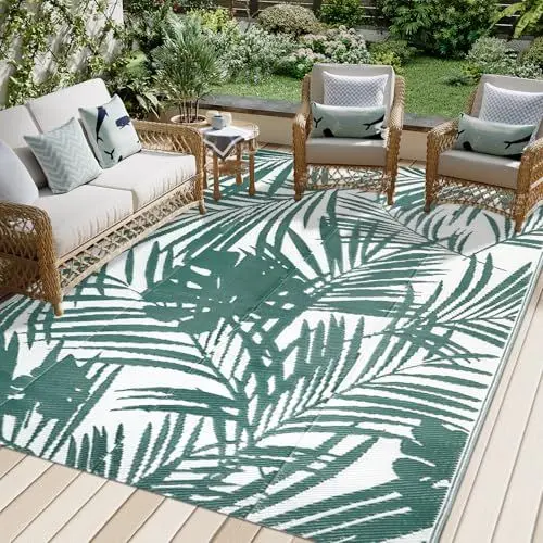 Produktbild: Famibay Outdoor Teppich Wetterfest Outdoor Teppich Balkon Wasserfest Outdoorteppich Camping Leicht Faltbare Kunststoff Picknickdecke Wendbar für Terrasse Garten Balkon