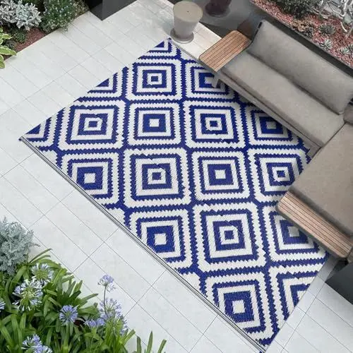 Produktbild: Famibay Outdoor Teppich Wetterfest Terrassenteppich 120x180cm Plastik Teppich Balkon Wendbar Leichtgewicht Picknickdecke Außen Teppich für Terrasse Garten Balkon Camping