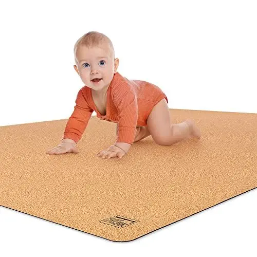 Produktbild: Famifidus Krabbelmatte Baby schadstofffrei - Kinder Spielmatte aus Kork & Naturkautschuk - 180 x 135 cm - Bodenmatte mit 4,5mm Stärke ideal als Spielunterlage, Spiel und Krabbelunterlage Braun
