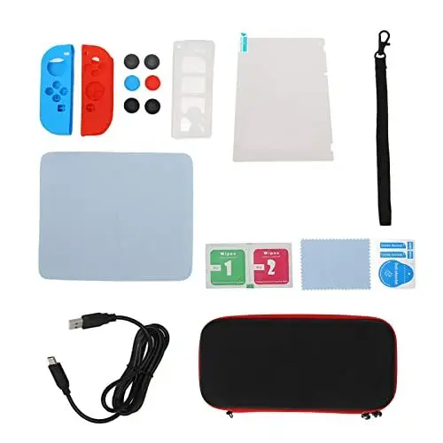 Produktbild: Familienpaket Zubehör für Switch, Spielzubehör-Set Displayschutzfolie, Griffabdeckung, Kartenhülle, Tragetasche, Alles in Einem