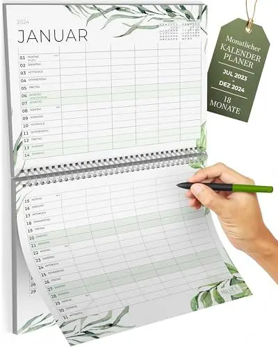 Produktbild: Familienplaner 2024 mit 6 Spalten - Wandkalender 2024 - Großer Monatskalender - Familienkalender 24 im A4 Querformat - Ferientermine & Zusatzinfos - Nachhaltig