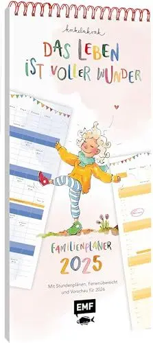 Produktbild: Familienplaner 2025: Das Leben ist voller Wunder | Familienkalender mit 5 Spalten: Wandkalender mit fröhlichen Sprüchen und liebevollen Illustrationen ... Ferienübersicht und Vorschau für 2026