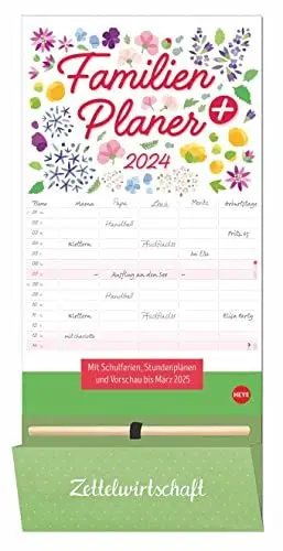 Produktbild: Familienplaner plus Tasche 2024. Familienkalender mit 5 Spalten. Familien-Wandkalender mit Schulferien. Praktischer Wandplaner inklusive Tasche zur Aufbewahrung von Zetteln.