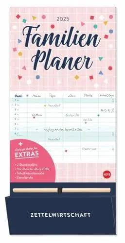 Produktbild: Familienplaner plus Tasche 2025: Familienkalender mit 5 Spalten. Familien-Wandkalender mit Schulferien. Praktischer Wandplaner mit Stift inklusive ... von Zetteln. (Familienplaner Heye)