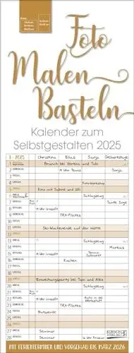Produktbild: Familientimer 2025 gold Foto-Malen-Basteln: Familienplaner mit 4 Spalten als Fotokalender zum Selbstgestalten. Familienkalender mit Ferienterminen und festem Bastelpapier.