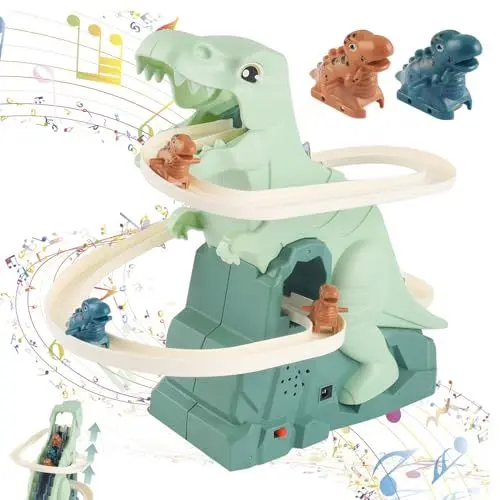 Produktbild: Famini Dino Rutsche, 2024 Neues Dino Rutschenspielzeug mit Lichtern und Musik, Dinosaurier Achterbahn Spielzeug, Dinosaurier Kletterrutsche Spielzeug für Kleinkinder und Kinder