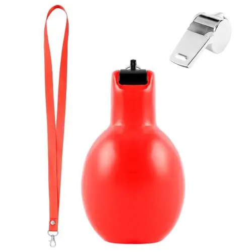 Produktbild: Famini Handpfeife Sportunterricht 1 Stück mit 1 Stück Edelstahl-Sportpfeifen, Laute Handhupe, Hand Squeeze Whistles mit Umhängeband Trainerpfeife für Schiedsrichter,Trainer Zubehör Fußball(Rot)