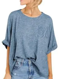 Produktbild: Famulily Basic Sommer T-Shirt für Frauen Oversized Tshirts Casual Lose Baggy Tee Tops (M,Himmelblau)