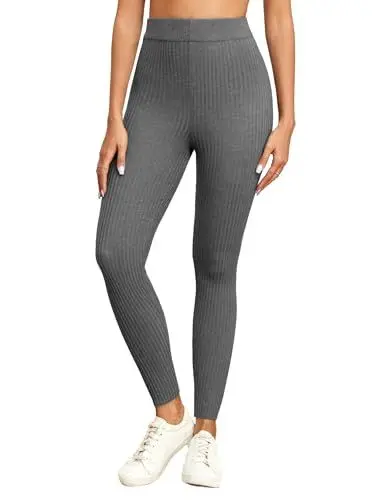 Produktbild: Famulily Bequeme Leggings für Frauen Casual Rib Knittd Thermal Grey Leggings mit Stretch High-Waisted (L, Grau)