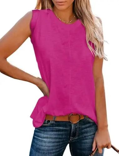 Produktbild: Famulily Blusentops Damen äRmellos Long Top Damen Lang Fuchsia M