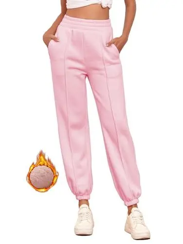 Produktbild: Famulily Damen Fleece gefütterte Trainingshose Fleece Jogginghose unregelmäßig Winter Aktiv Jogginghose Rosa XXL